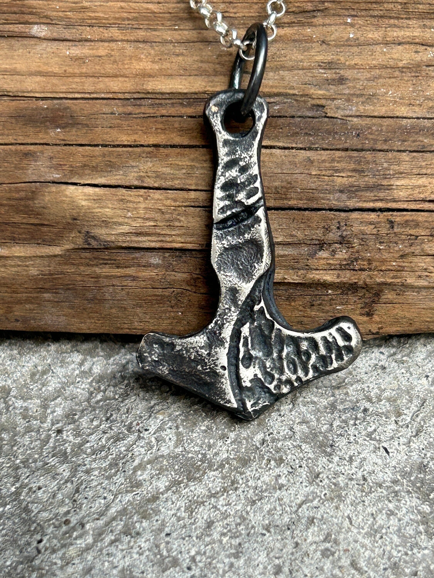 Handmade Sterling Silver Thor Hammer Pendant – Oxidized Viking Necklace, Rustic Men’s Jewelry