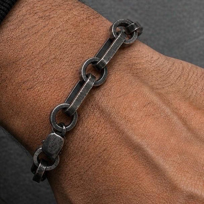 Handmade Sterling Silver Chain Bracelet | Oxidized Rustic Industrial Men’s Jewelry