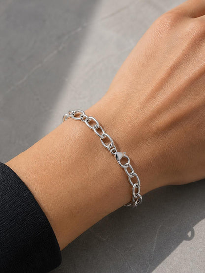 Handmade Sterling Silver Chunky Oval Link Chain Bracelet – 8 Inch Solid Silver