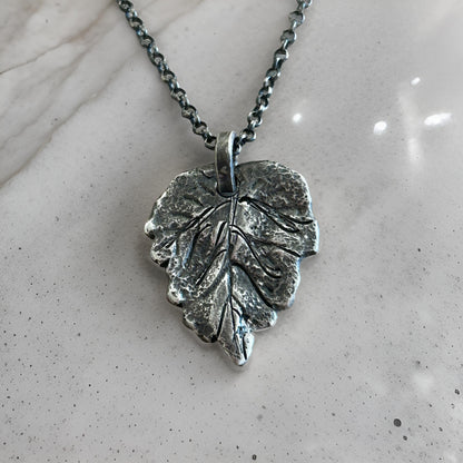 Sterling Silver Oak Leaf Necklace – Oxidized Rustic Handmade Pendant