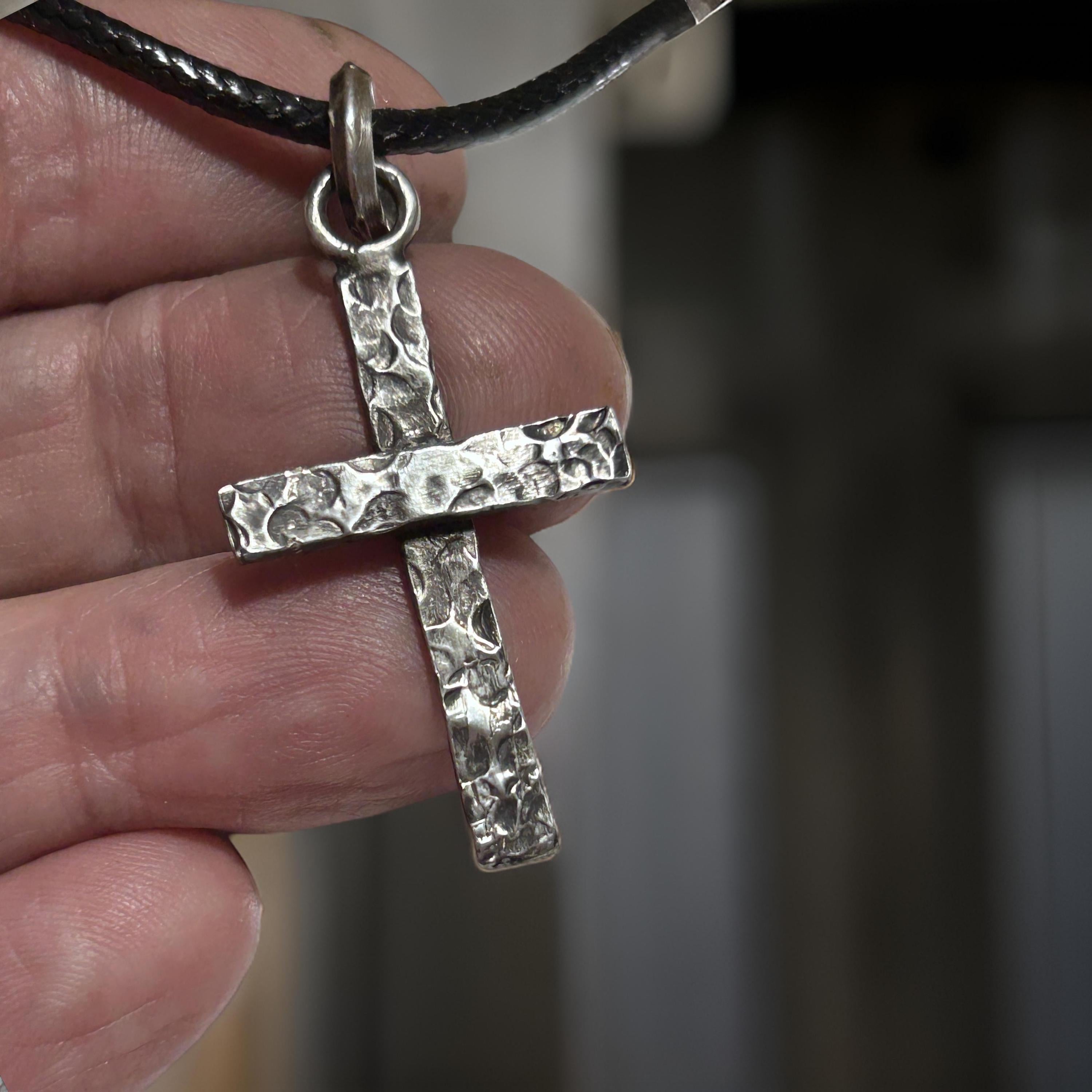 Handmade  Sterling Silver Cross Pendant Oxidized Finish