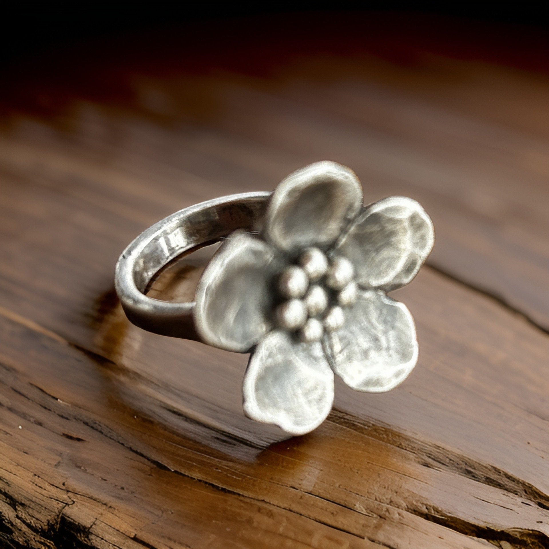 925 Sterling Flower Ring Handmade Antique Style Ring Floral Jewelry