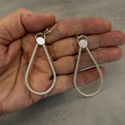 Sterling Silver Statement Hoops Earrings • Twisted Large Drop Earrings • Big Silver Earrings • Gift for Girlfriend • Gift for Her