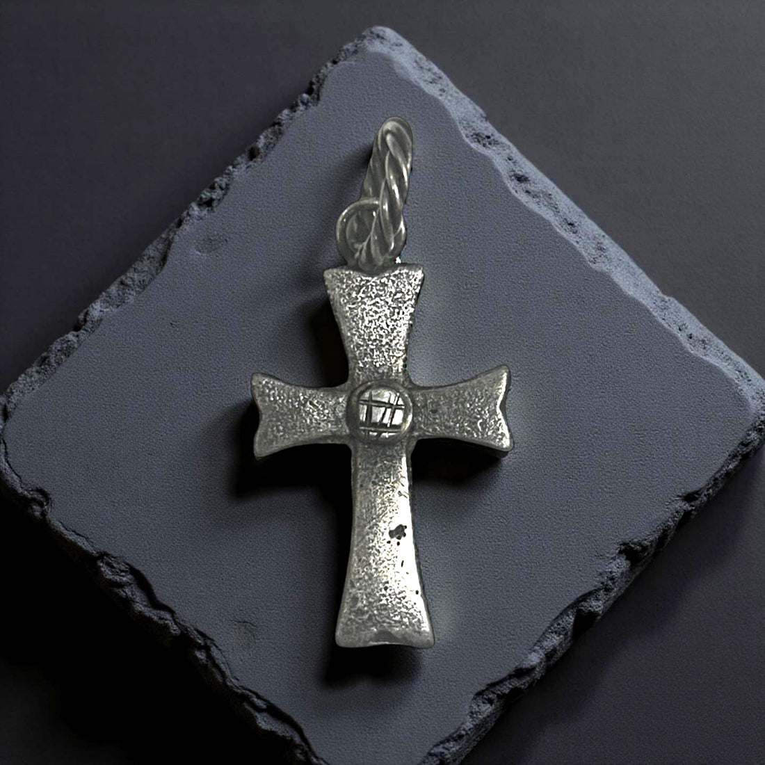 Rustic Gothic textured cross pendant by JJewelryArt, featuring a detailed, antique-style design on a metal chain.