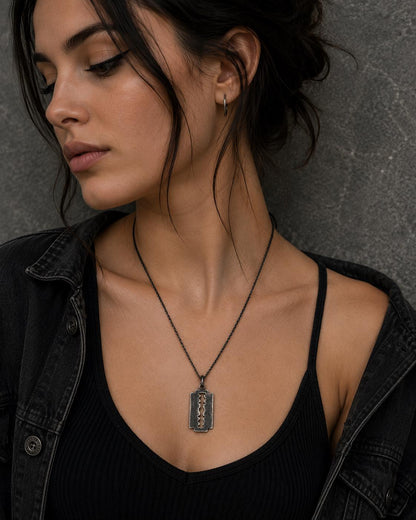 Handmade Sterling Silver Razor Blade Necklace, Oxidized Gothic Pendant, Edgy Unisex Jewelry