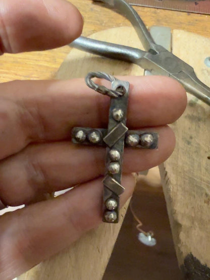 Handmade Sterling Silver Cross Pendant, Men’s Rustic Cross Necklace, Oxidized Silver Artisan Pendant, Unique Christian Jewelry Gift