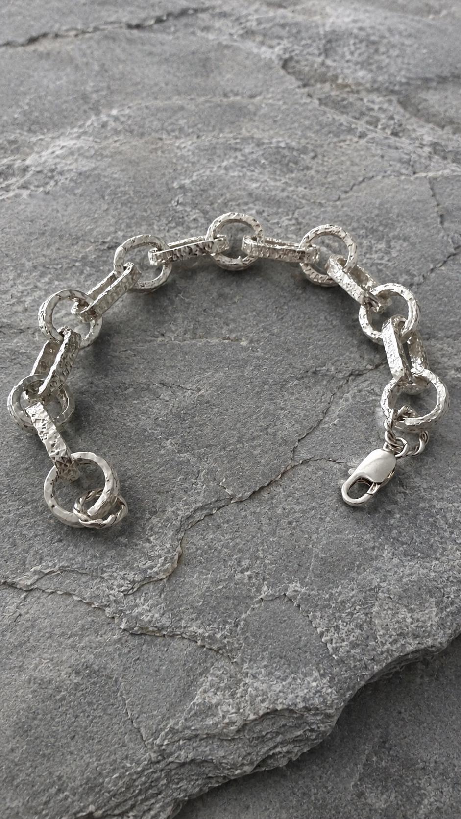 Heavy Sterling Silver Link Bracelet – Bold Rustic Artisan Chain Jewelry