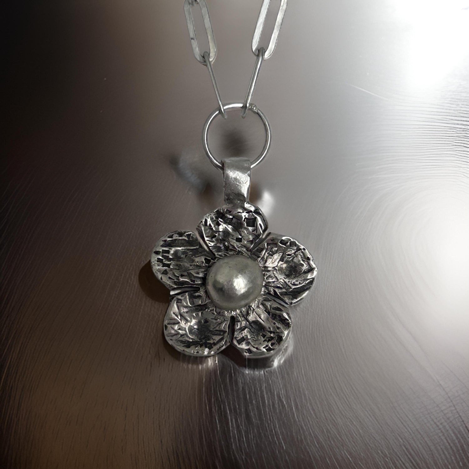 Sterling Silver Flower Pendant Necklace, Handmade Silver Artisan Jewelry