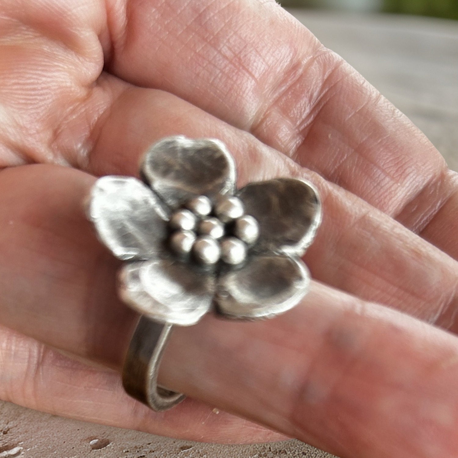 925 Sterling Flower Ring Handmade Antique Style Ring Floral Jewelry