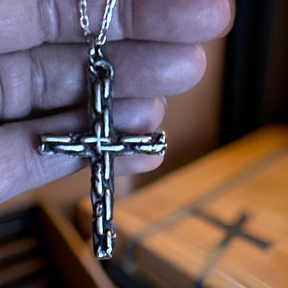 Handmade Oxidized Sterling Silver Large Cross