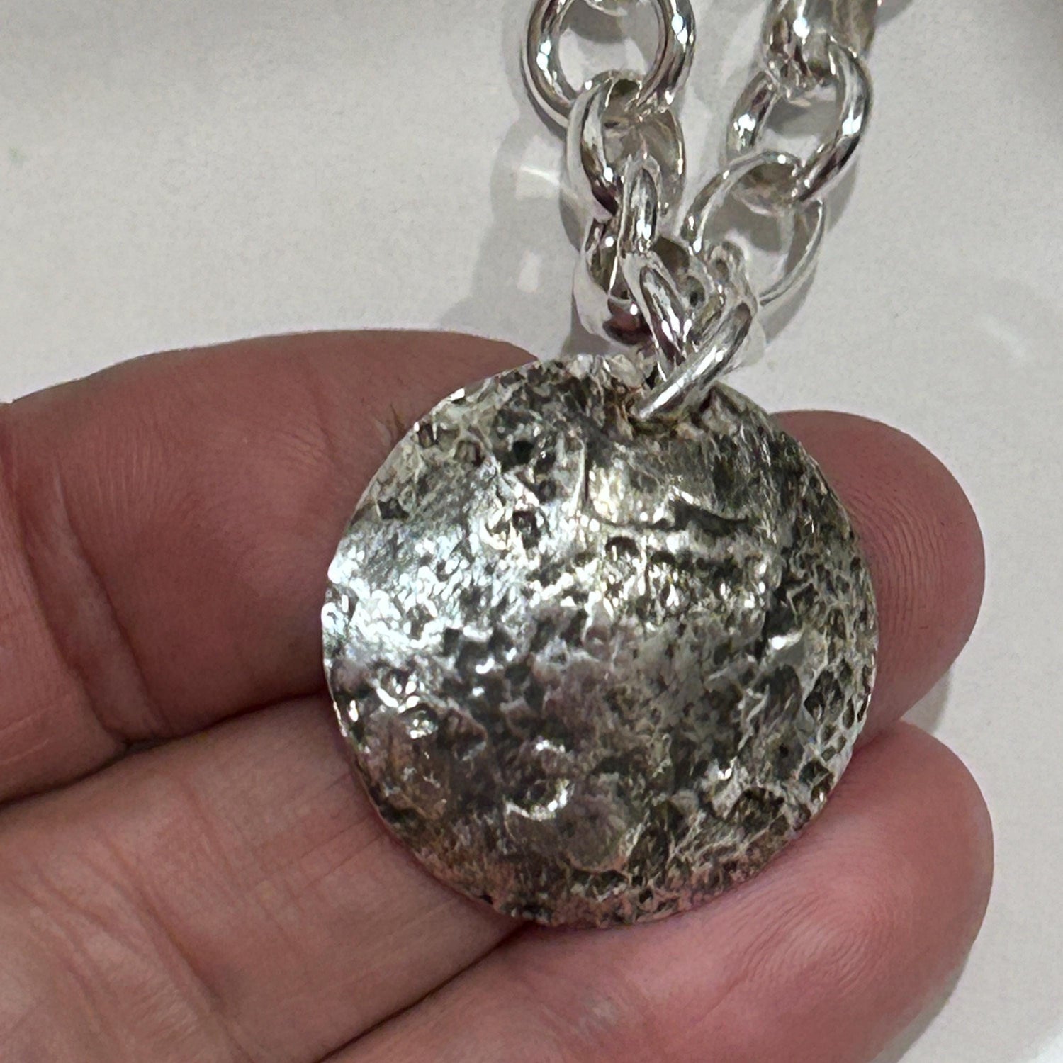 Handmade 925 Sterling Silver Moon Necklace with Oxidized Textured Pendant - Lunar Crater Design