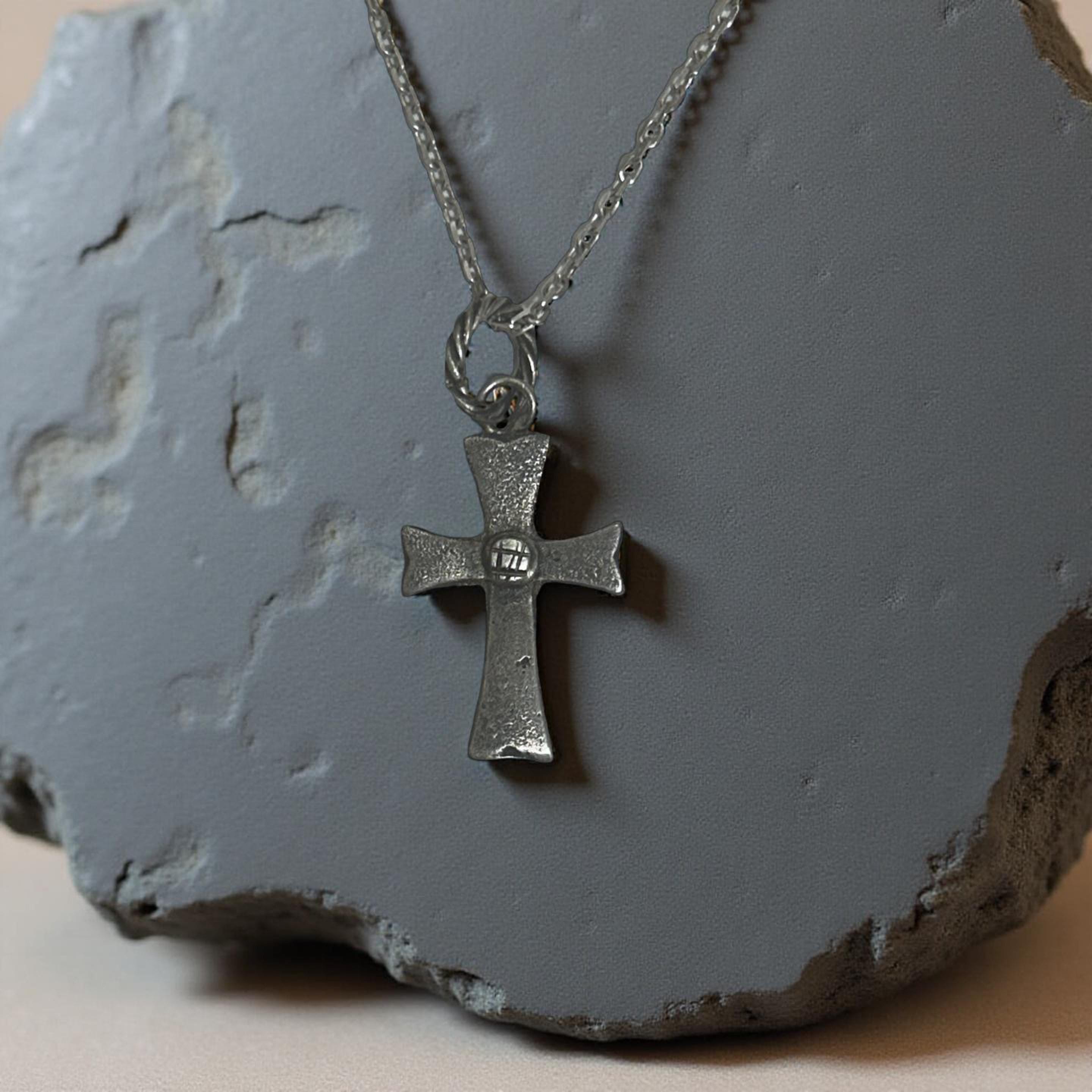Sterling Silver Cross Pendant – Rustic Gothic Cross Textured Oxidized Jewelry