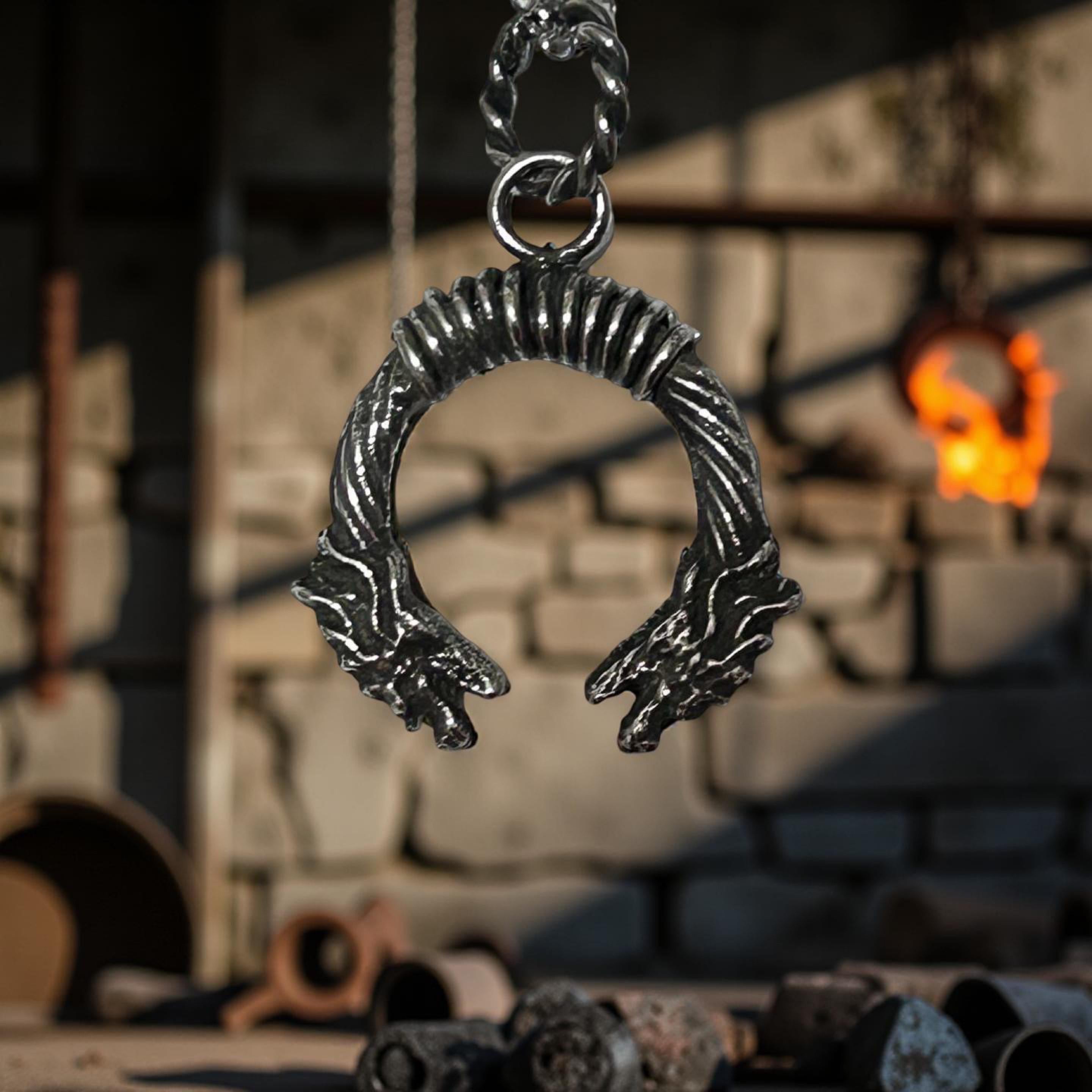 Handmade Sterling Silver Dragon Pendant – Viking Wolf Necklace for Men – Oxidized Nordic Amulet