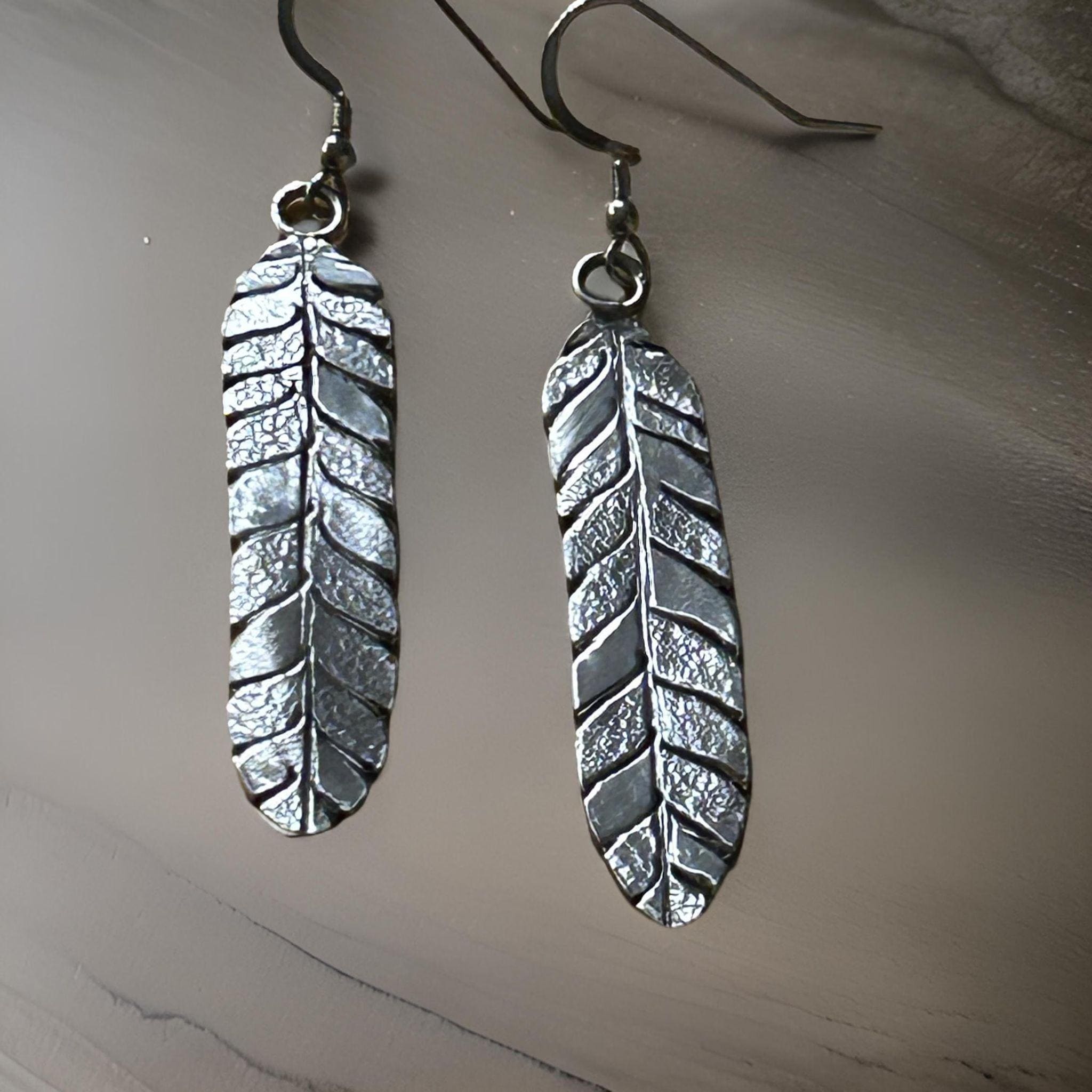 Fine Silver 999 Willow Leaf Earrings | Oxidized Nature Dangle Jewelry