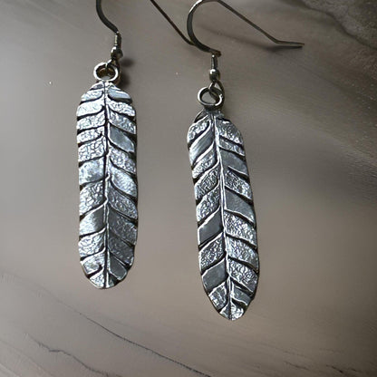 Fine Silver 999 Willow Leaf Earrings | Oxidized Nature Dangle Jewelry