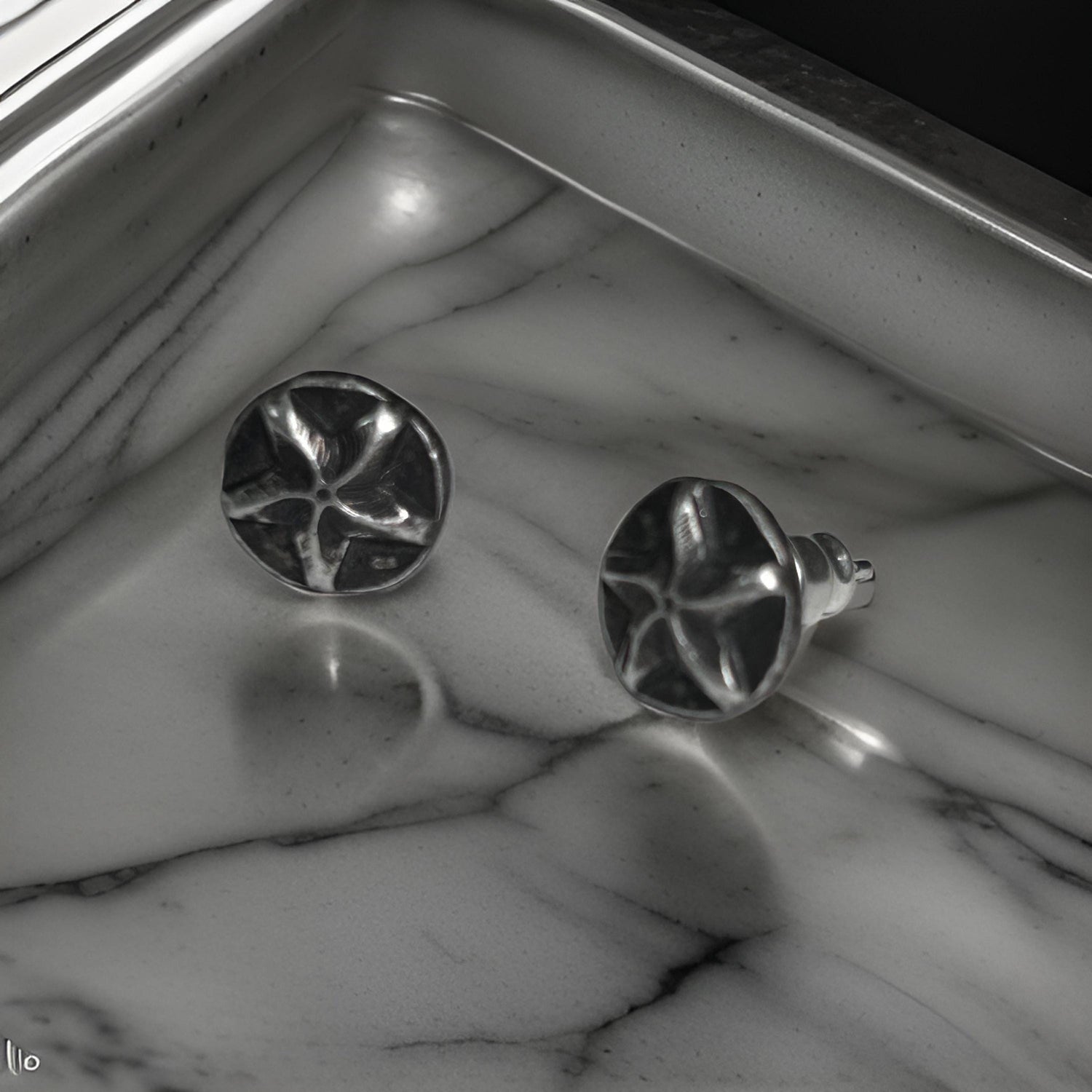 925 Sterling Silver Starburst Oxidized Earrings for Men