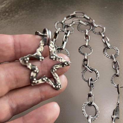 Artisan Star Necklace – Handmade 925 Sterling Pendant – Oxidized Statement Chain - Rustic silver chain