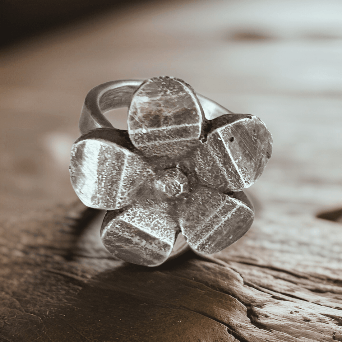 Bloom Flower Silver Ring - Men Handmade Ring | JJewelryArt