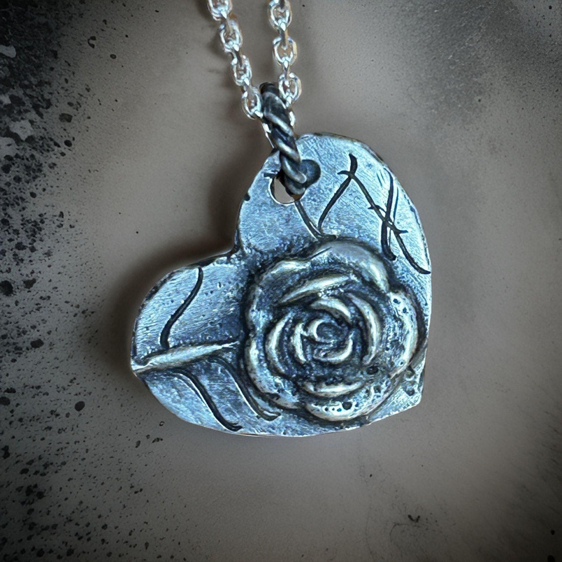 Heart with Rose Necklace - Silver Pendants | JJewelryArt