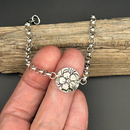 Bracelet with flower charm handmade in 925 sterling silver