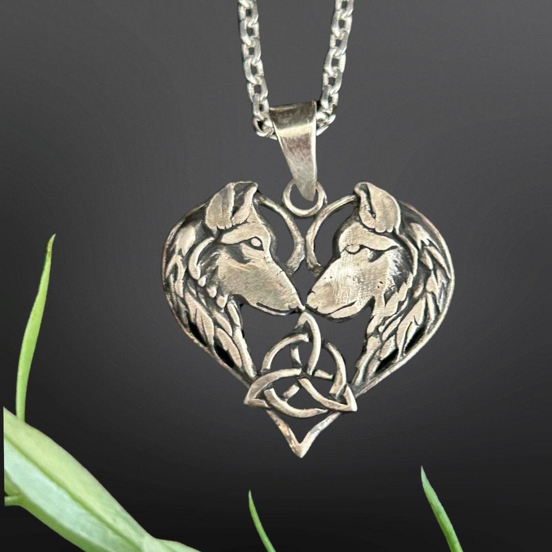 Silver Wolf Necklace - Celtic Accent Heart Pendant | JJewelryArt