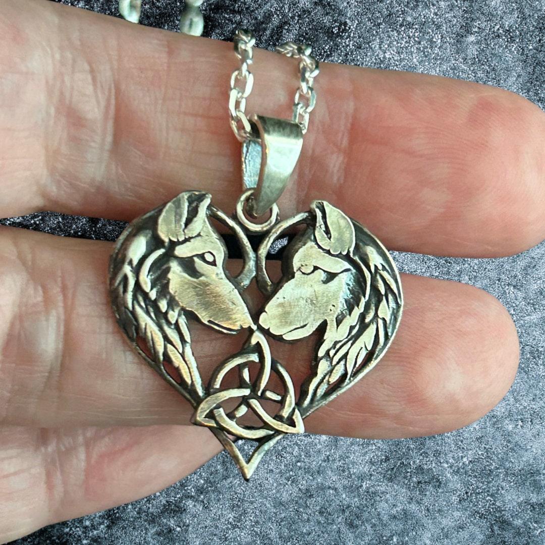 Silver Wolf Necklace - Celtic Accent Heart Pendant | JJewelryArt