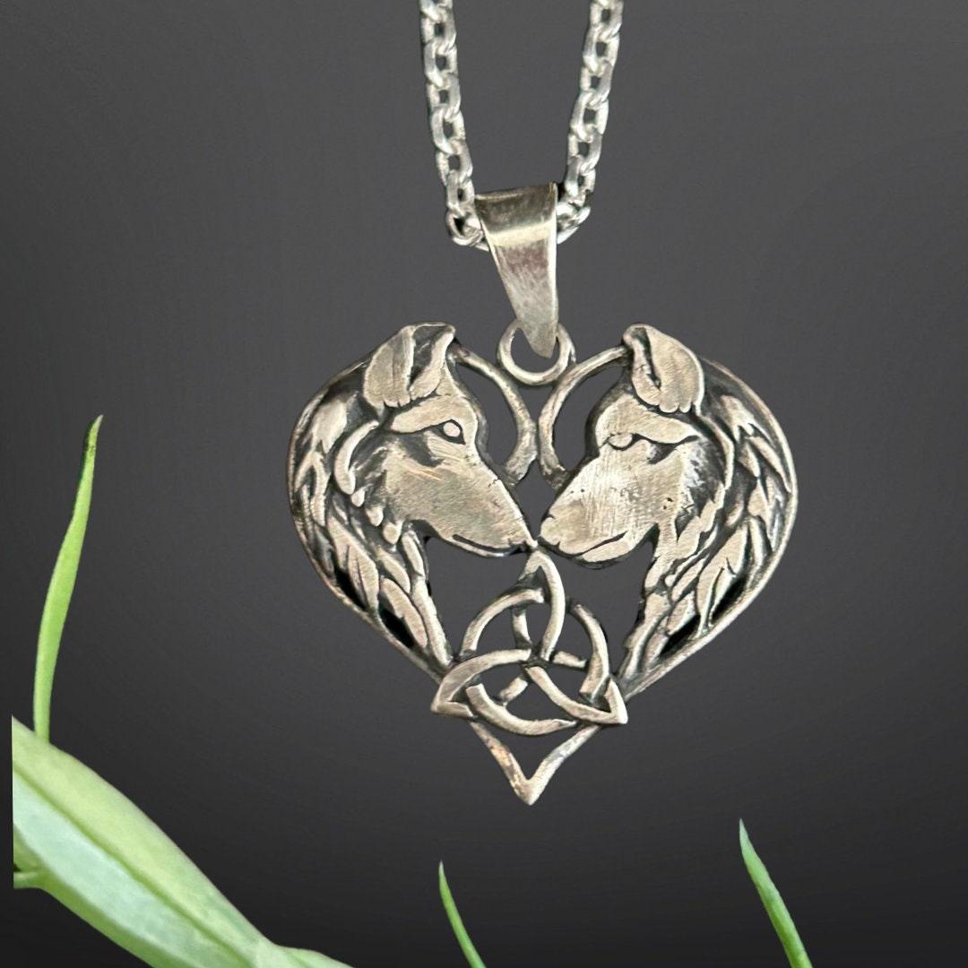 Silver Wolf Necklace - Celtic Accent Heart Pendant | JJewelryArt