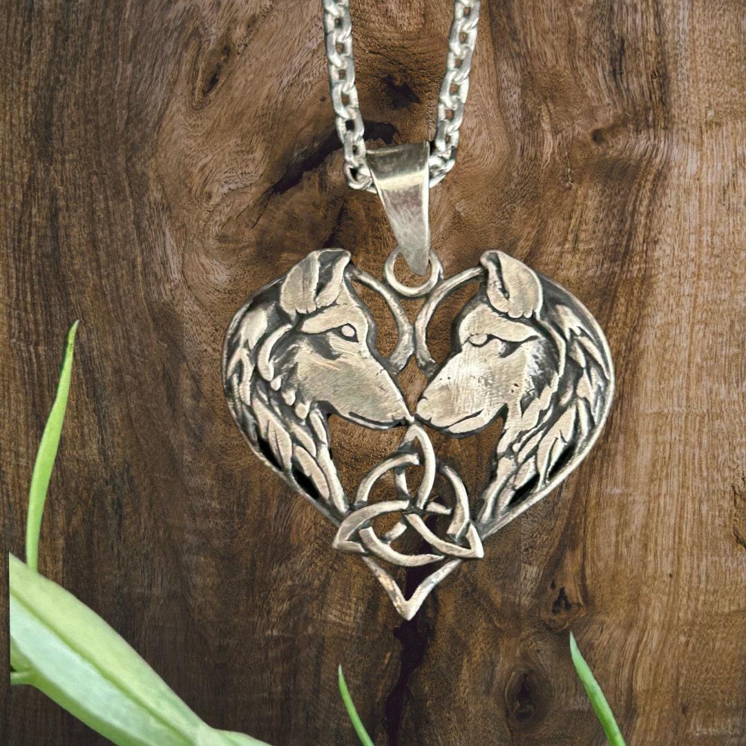 Silver Wolf Necklace - Celtic Accent Heart Pendant | JJewelryArt