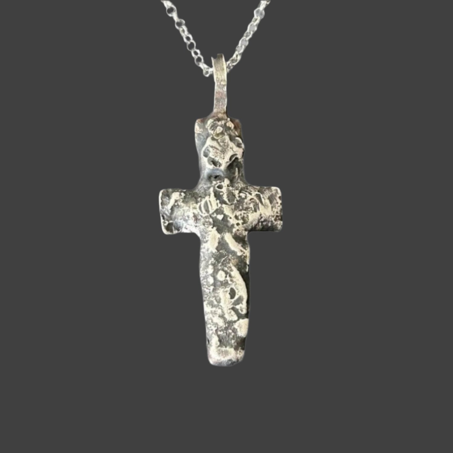 Men/Women Cross Pendant 999 Fine Silver For Him Brutalist Necklace