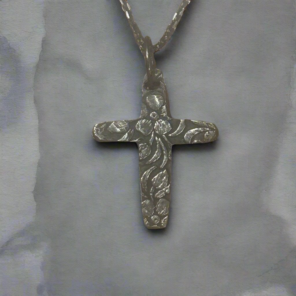 Rustic Flower Cross Necklace - Silver Pendant | JJewelryArt