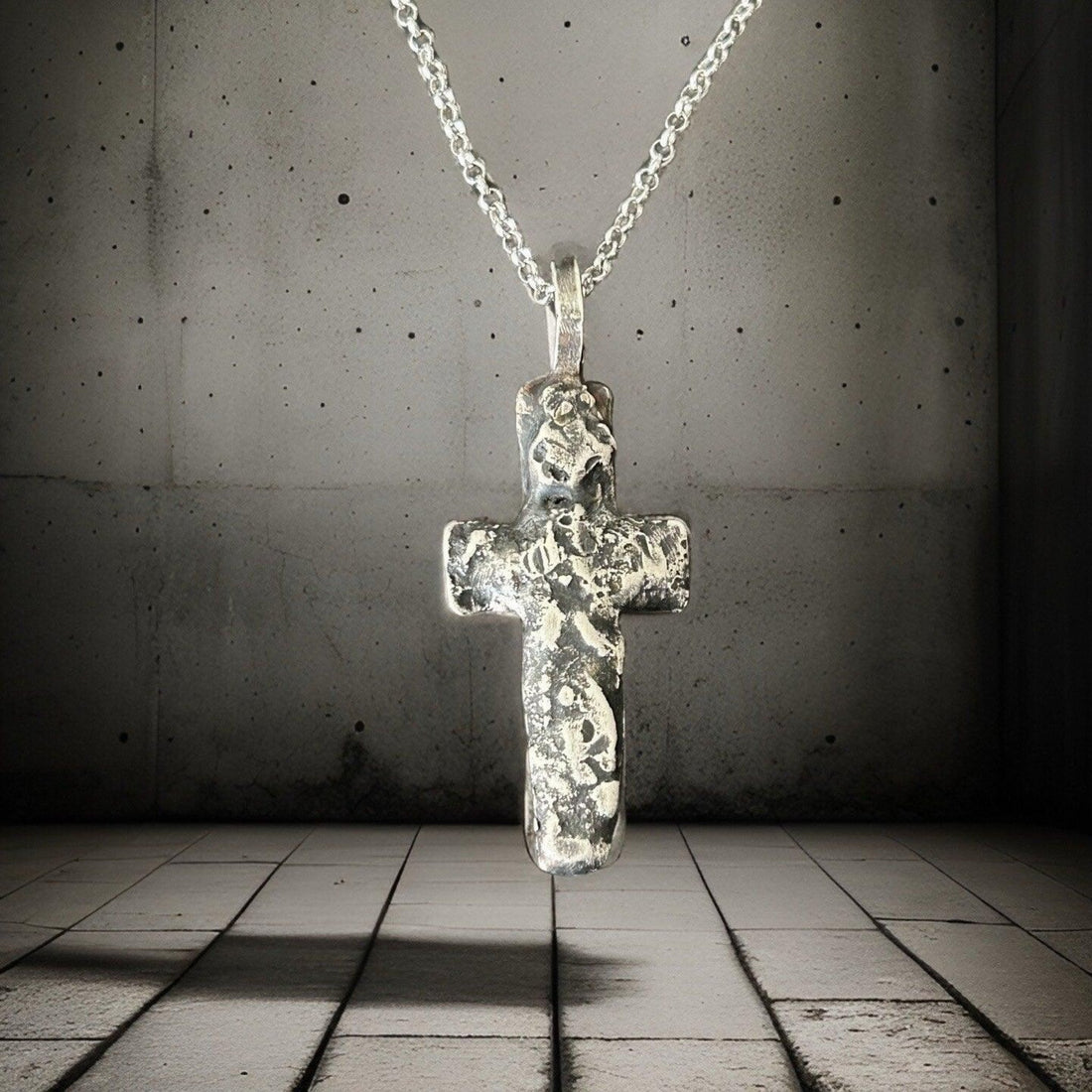 Brutalist Cross Necklace - Rustic Pendant Man | JJewelryArt