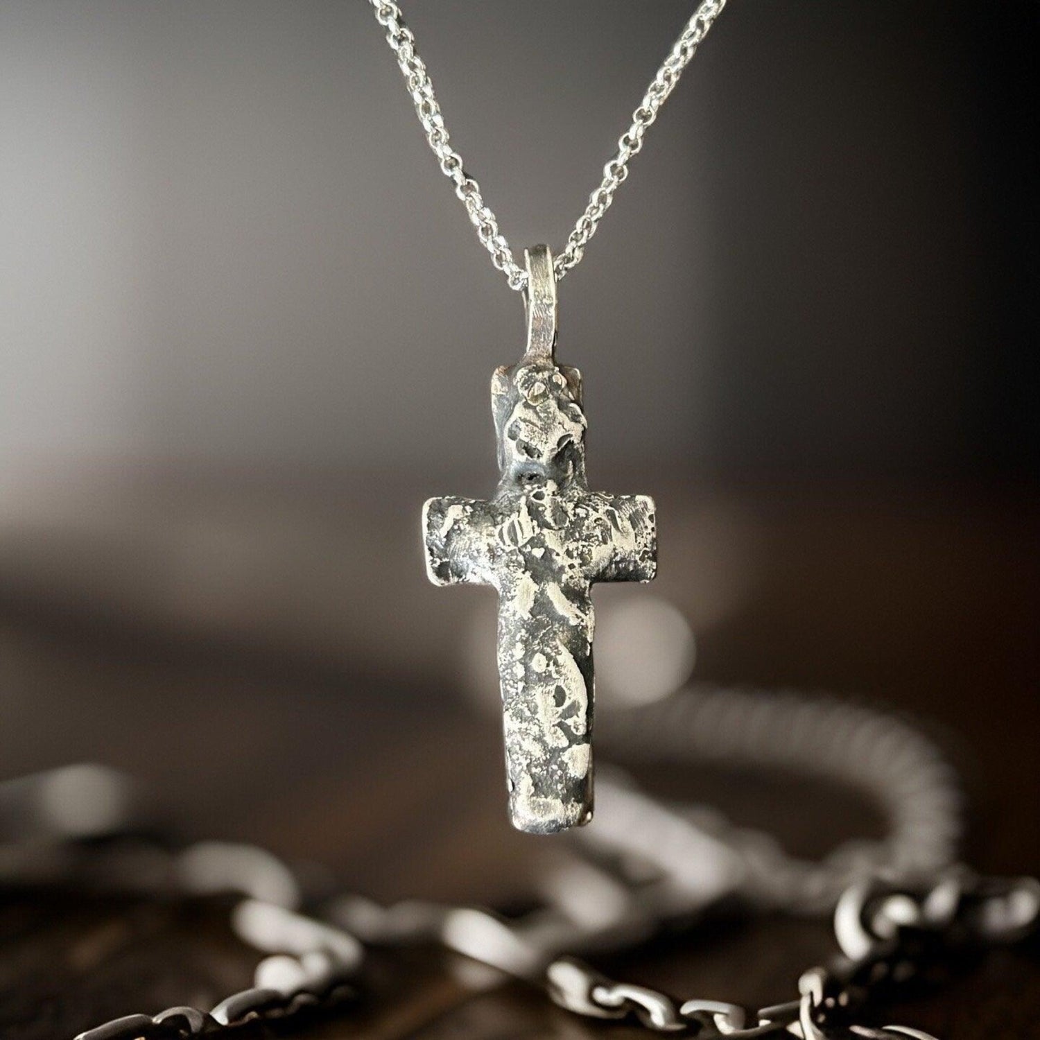 Men/Women Cross Pendant 999 Fine Silver For Him Brutalist Necklace