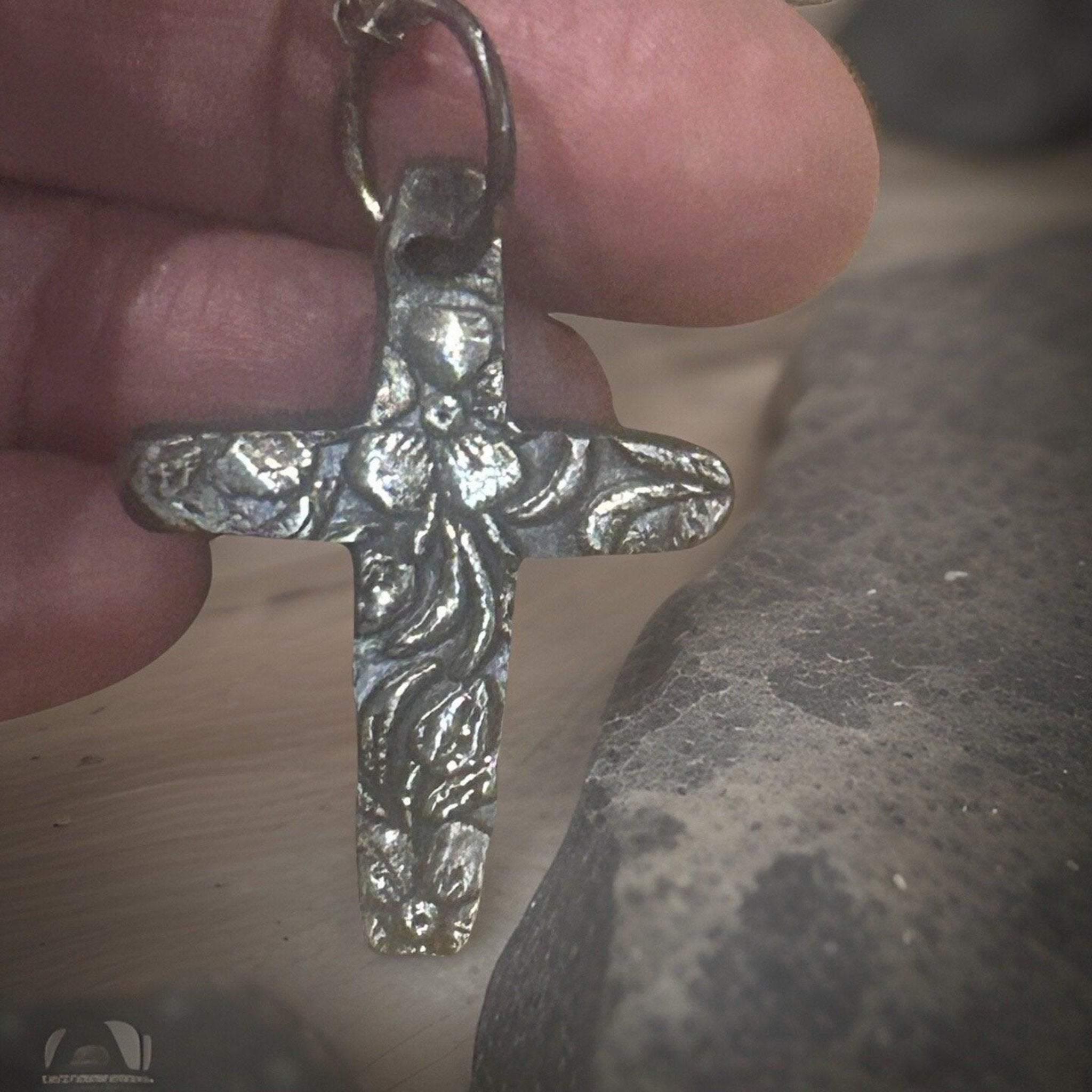 Rustic Flower Cross Necklace - Silver Pendant | JJewelryArt