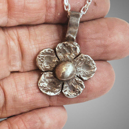 Flower Necklace handcrafted in sterling silver. with oxidized touch