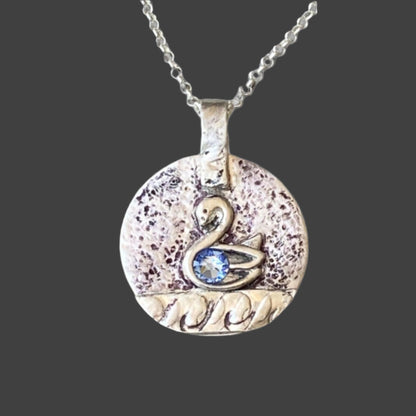 Swan Pendant with Blue Crystal Accent Handcrafted Artisan Jewelry