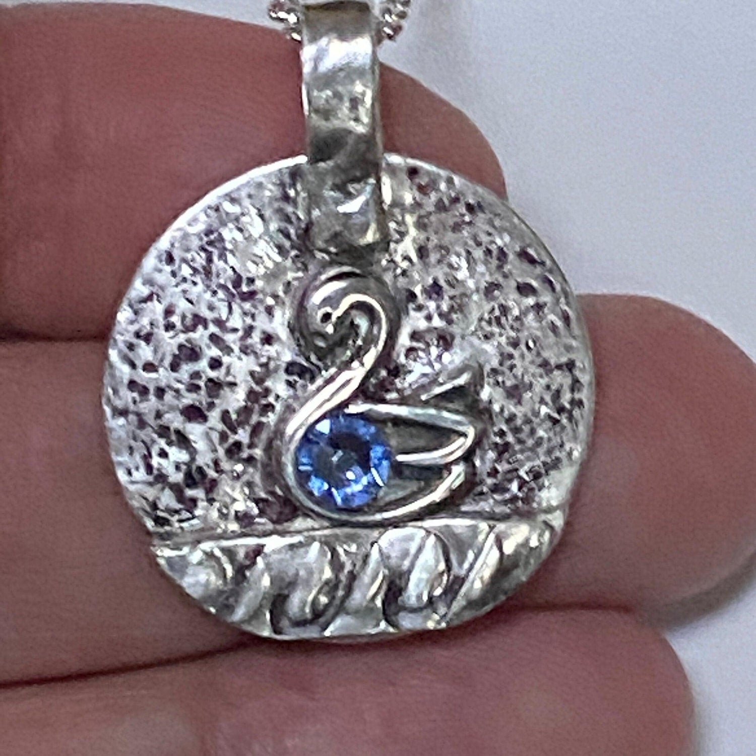 Swan Pendant with Blue Crystal Accent Handcrafted Artisan Jewelry