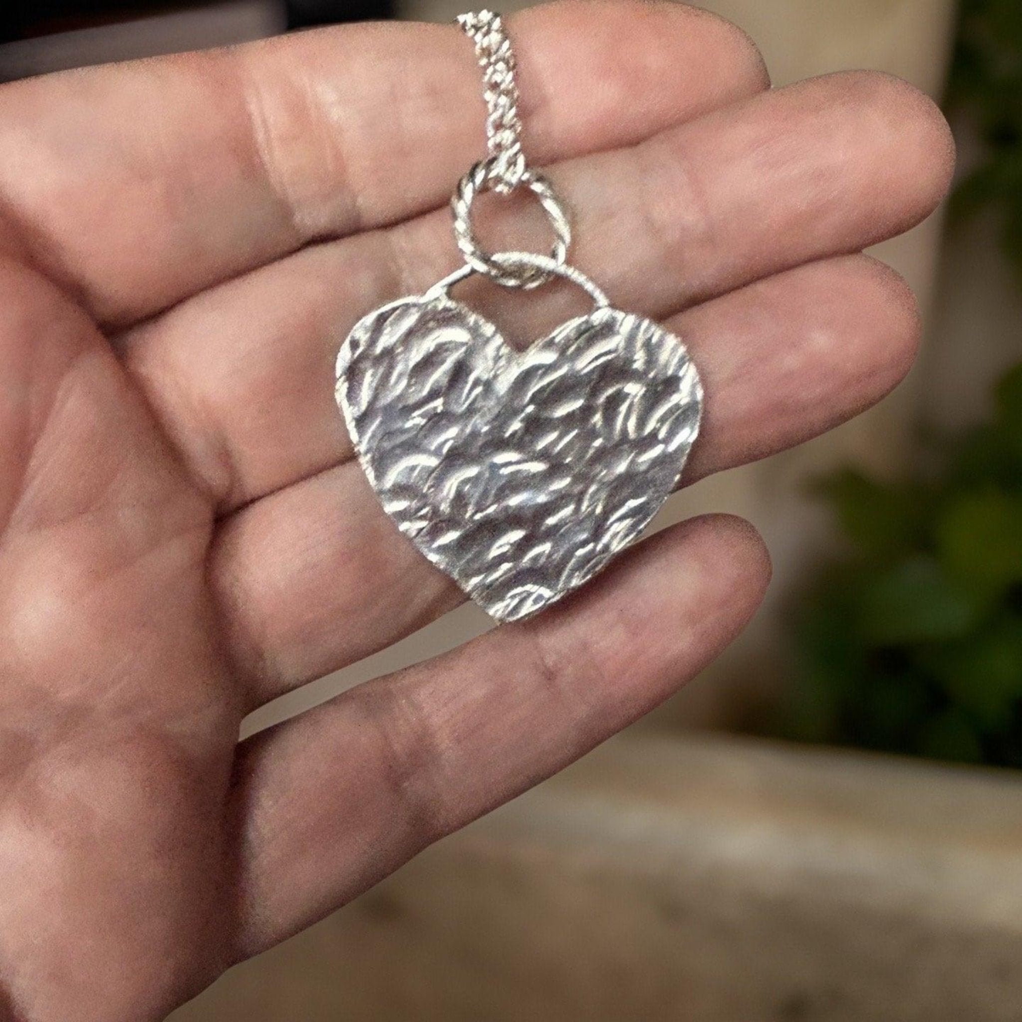 Large Silver Heart Necklace - Handmade Jewelry | JJewelryArt