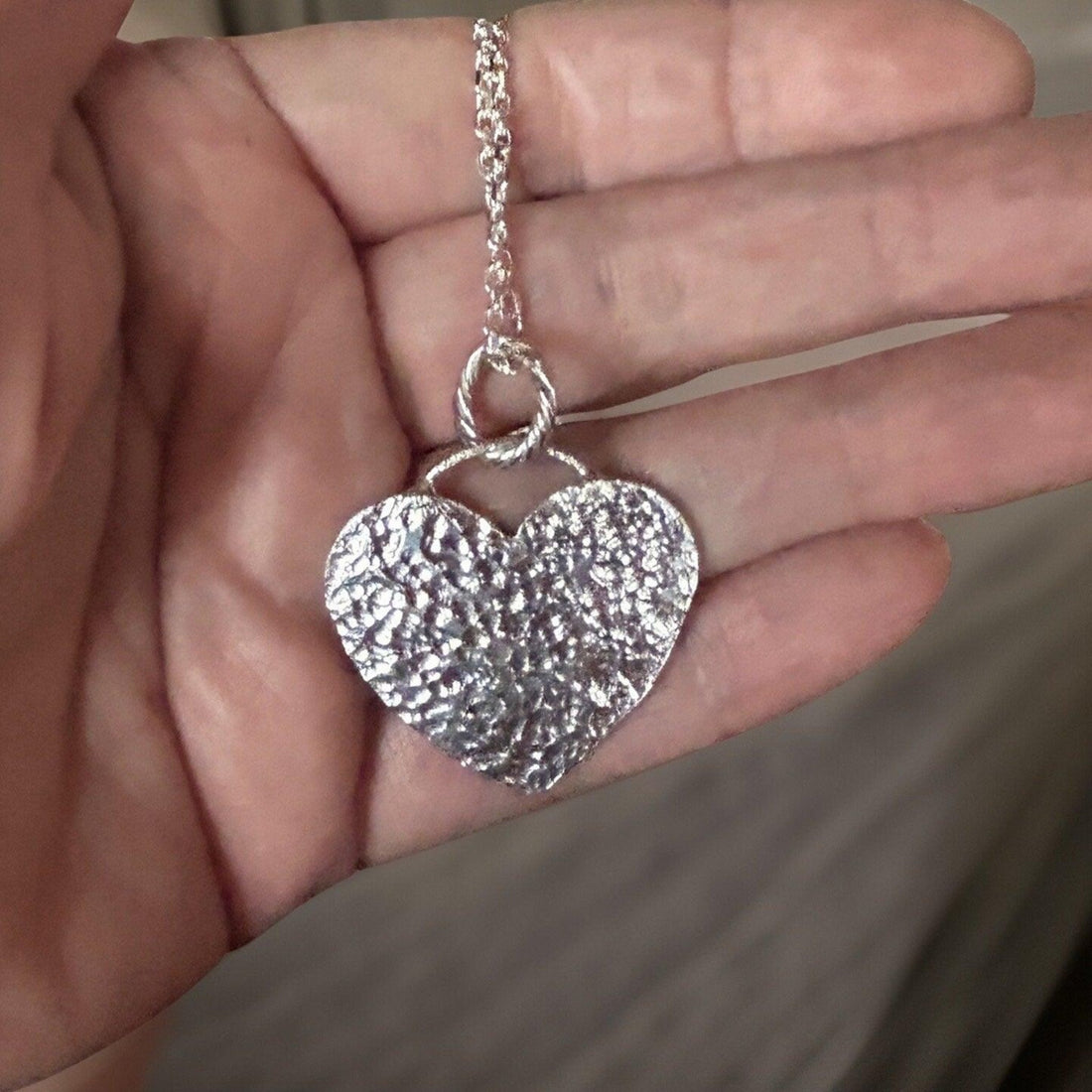 Large Silver Heart Necklace - Handmade Jewelry | JJewelryArt