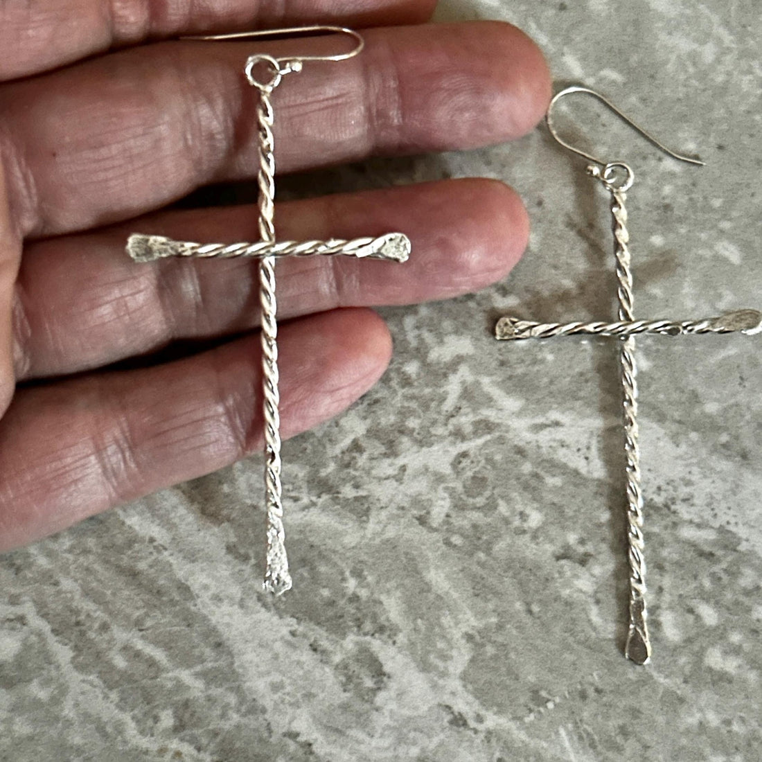 Long Cross Earrings - Silver Dangle Earrings | JJewelryArt