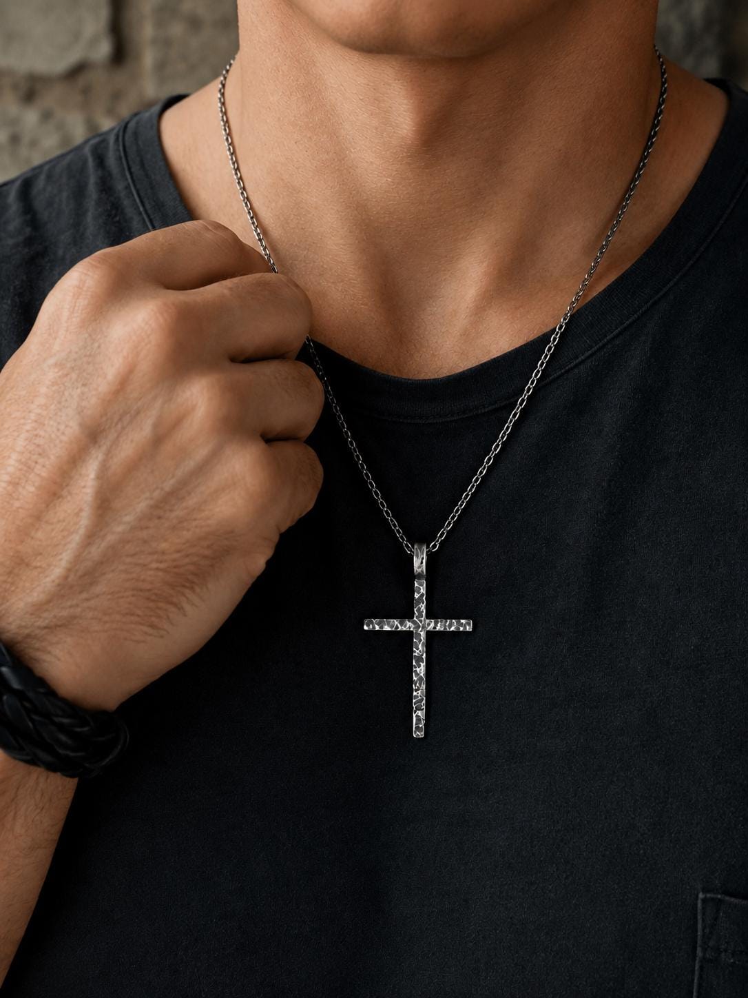 Men’s Oxidized Sterling Silver Cross Pendant