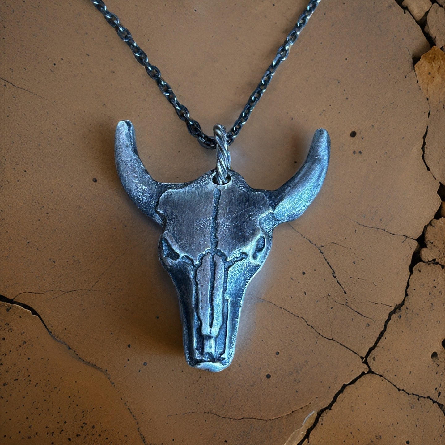 Sterling Silver Bull Necklace-JJewelryArt