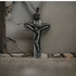 Silver Crucifix Cross Pendant necklace featuring a detailed religious cross design by JJewelryArt.