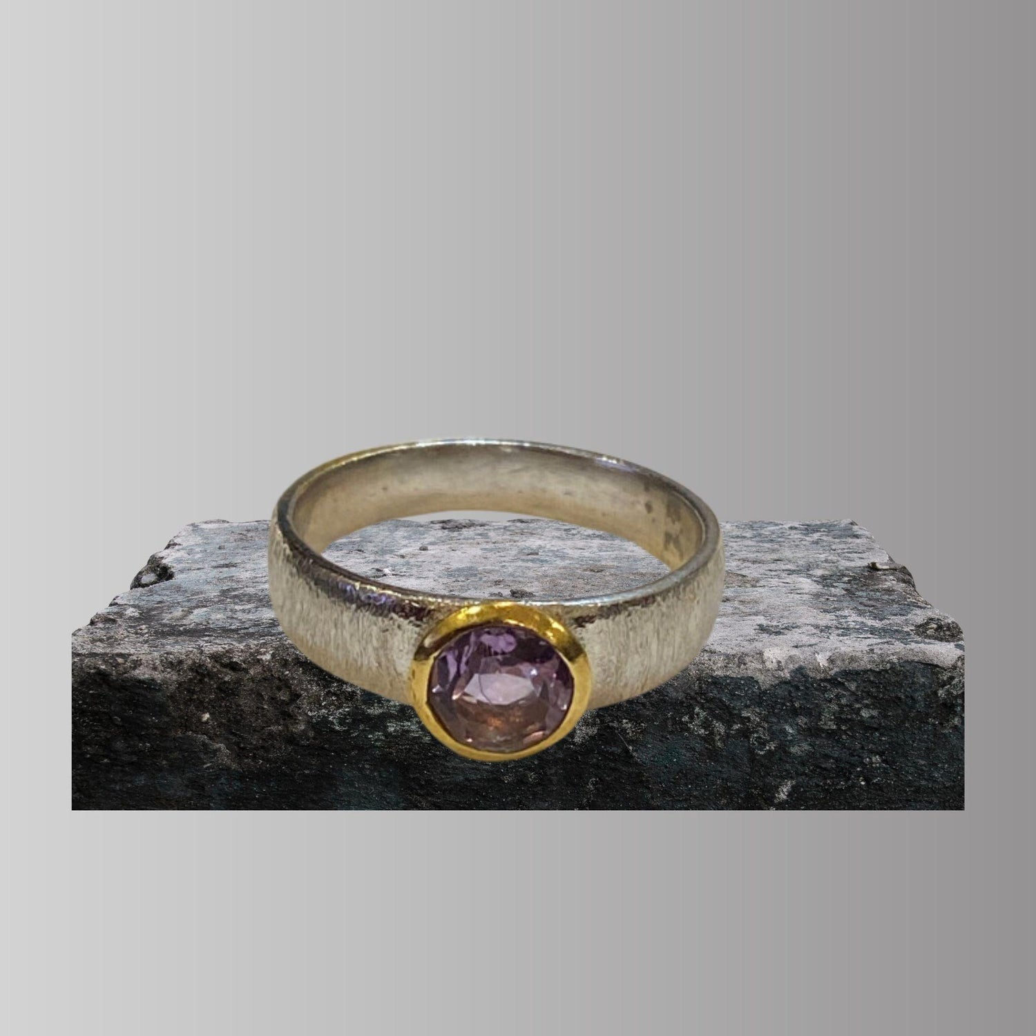 Ring with Stones - Silver Band with Amethyst | JJewelryArt