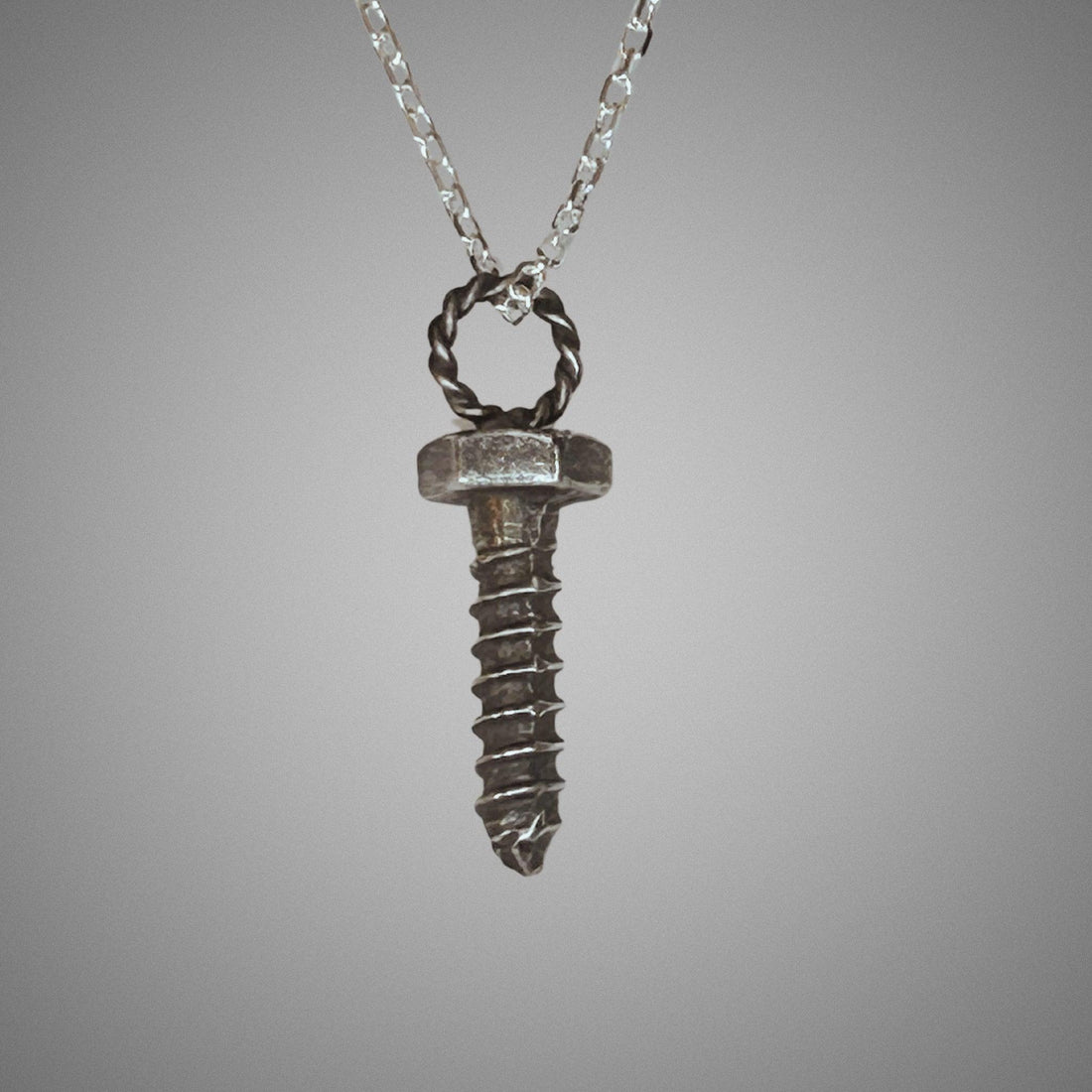 Silver Screw Nail Pendant for Men - Industrial Chic Necklace