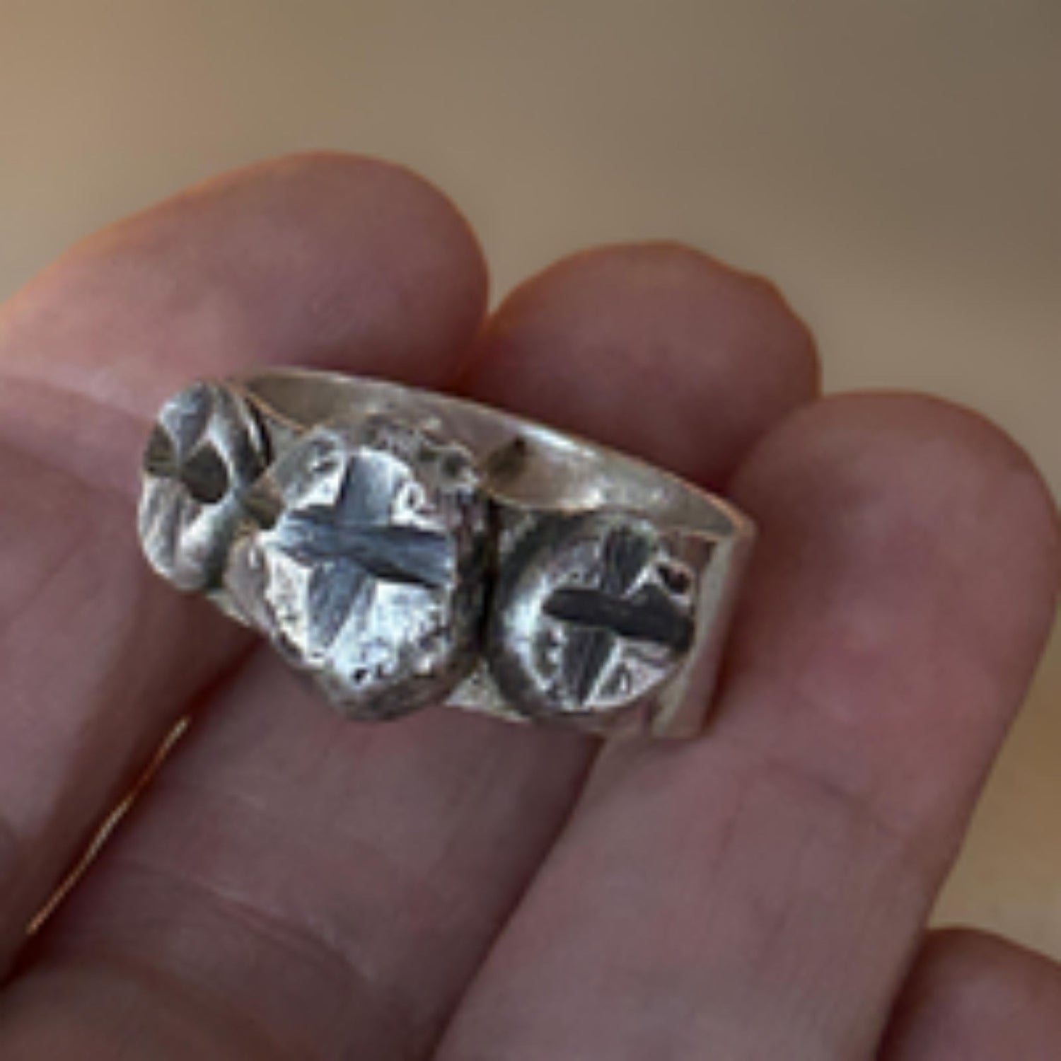 Sterling Silver Ring with Rustic Cross Design