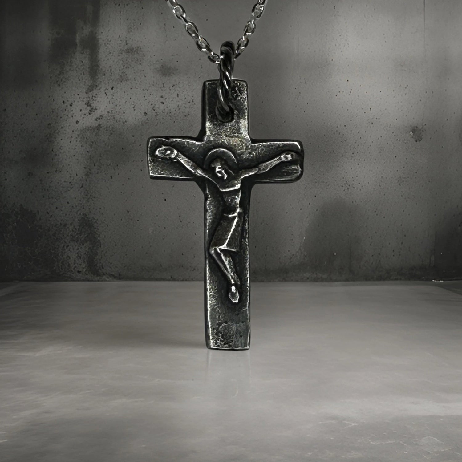 Sterling silver crucifix cross pendant necklace by JJewelryArt featuring a detailed religious cross design.