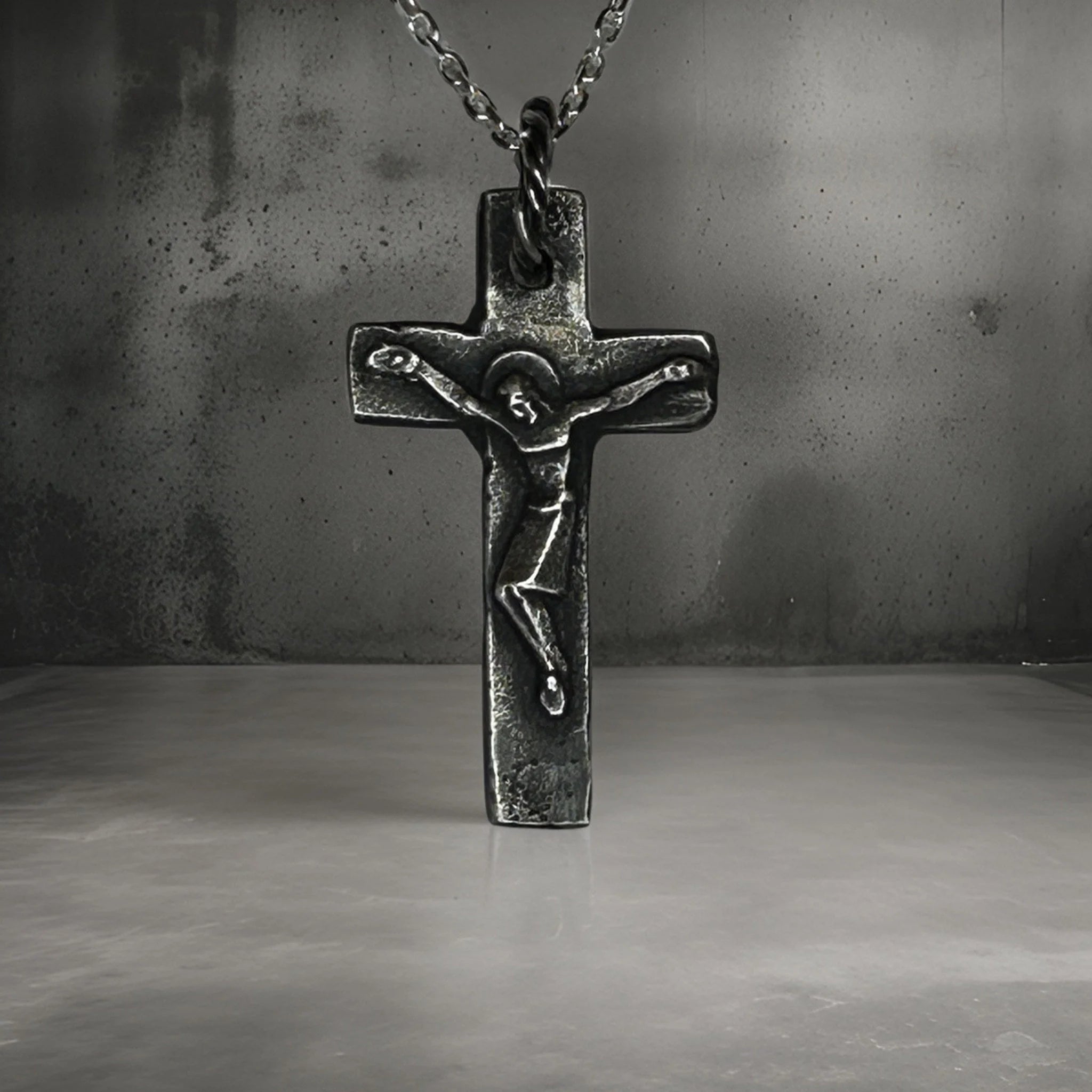Sterling silver crucifix cross pendant necklace by JJewelryArt featuring a detailed religious cross design.