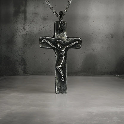 Sterling silver crucifix cross pendant necklace by JJewelryArt featuring a detailed religious cross design.