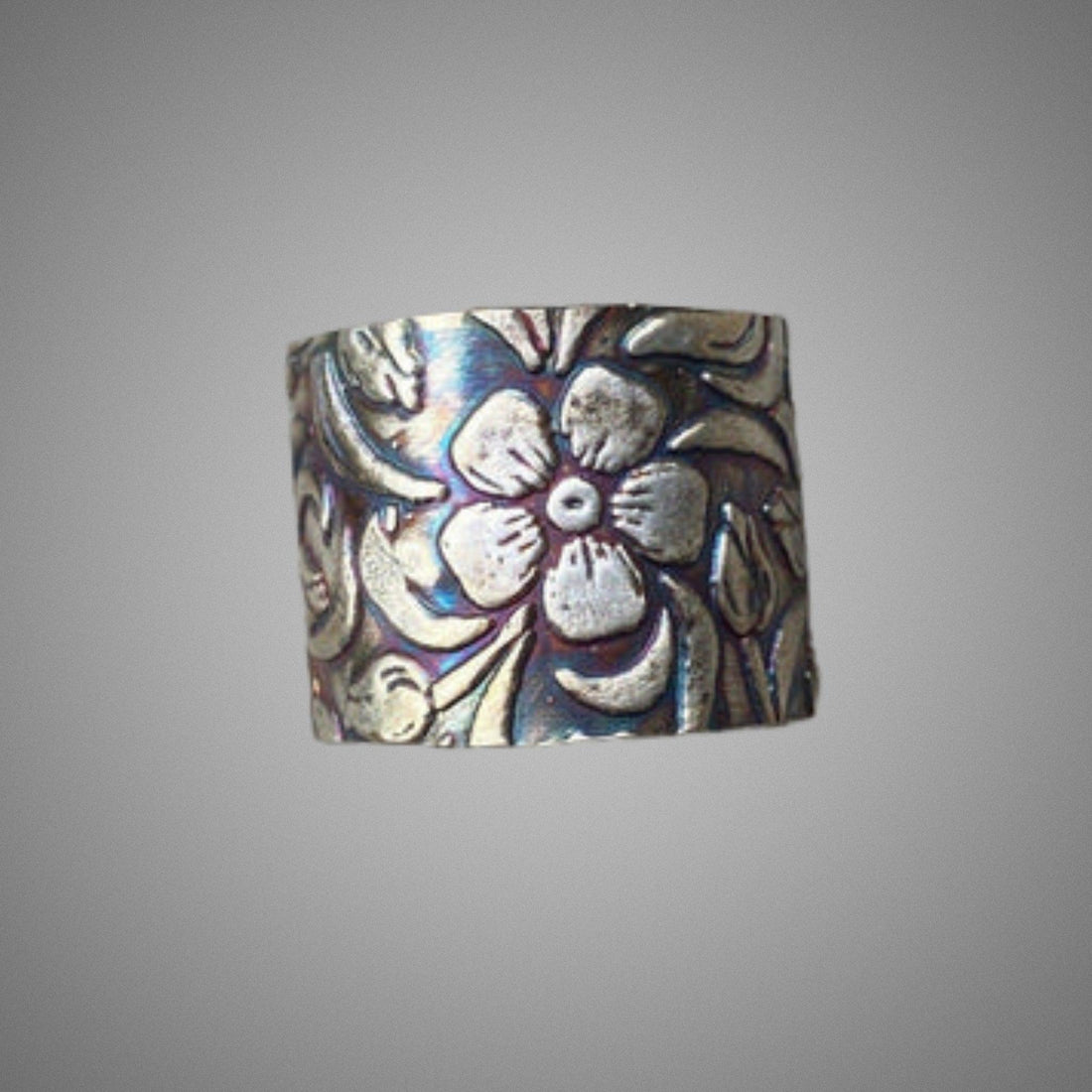 Wide Band Ring, Flower Design ring - JJewelryArt